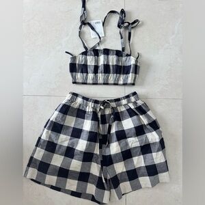COS Navy and Cream Checkered Top